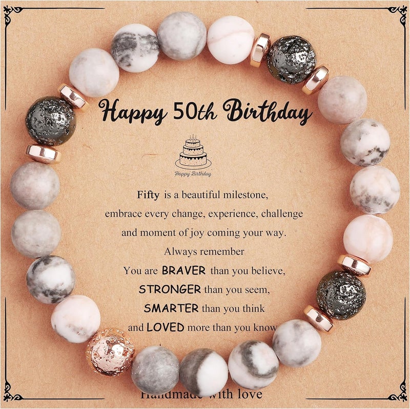 Yiyang 13th 16th 18th 21st 25th 30th 35th 40th 45th 50th 60th 65th 70th 75th 80th Birthday Gifts for Women, Natural Stone Bracelet Birthday Gifts for Women Mom Daughter Grandma Sister Coworker - Image 1